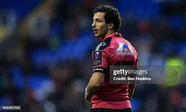 Soso Matiashvili of Krasny Yar looks on during the European Rugby Challenge Cup between London Irish and Krasny Yar on January 13, 2018 in Reading,...