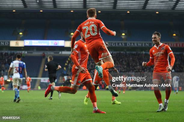 Jon Nolan of Shrewsbury Town celebrates after scoring a goal to make it 1-1 from the penalty spot during the Sky Bet League One match between...