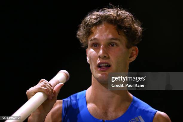 Kurtis Marschall prepares to vault in the men's pole vault during the Jandakot Airport Perth Track Classic at WA Athletics Stadium on January 13,...