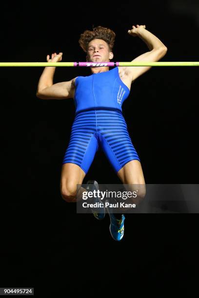 Kurtis Marschall competes in the men's pole vault during the Jandakot Airport Perth Track Classic at WA Athletics Stadium on January 13, 2018 in...