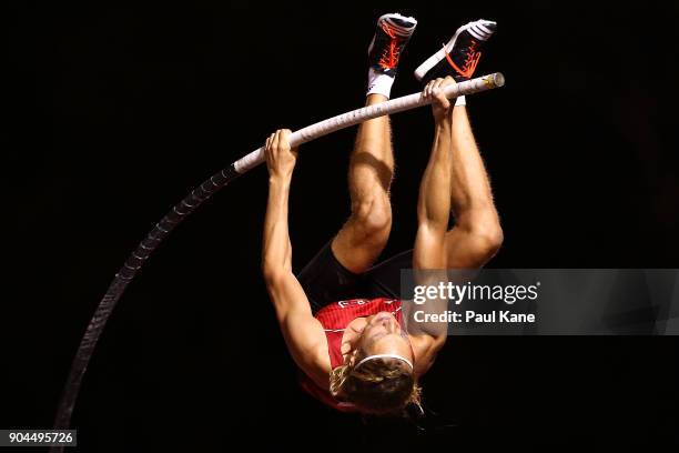 Tobias Scherbath of Germany competes in the men's pole vault during the Jandakot Airport Perth Track Classic at WA Athletics Stadium on January 13,...