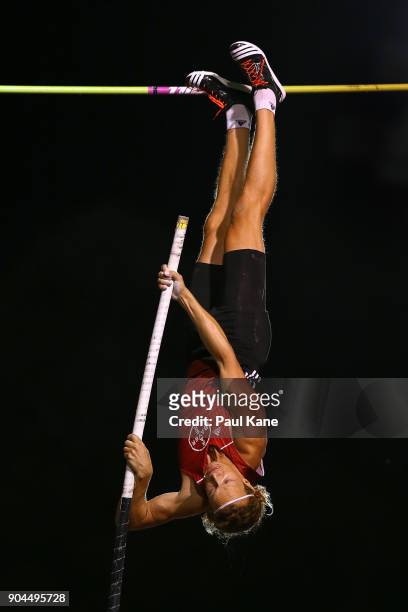 Tobias Scherbath of Germany competes in the men's pole vault during the Jandakot Airport Perth Track Classic at WA Athletics Stadium on January 13,...