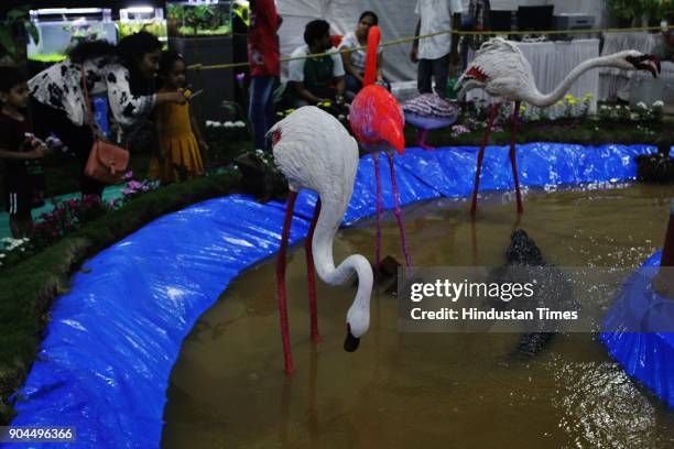 Visitors visit during the flower exhibition at Raymond ground, Vartak Nager, on January 12, 2018 in Mumbai, India.