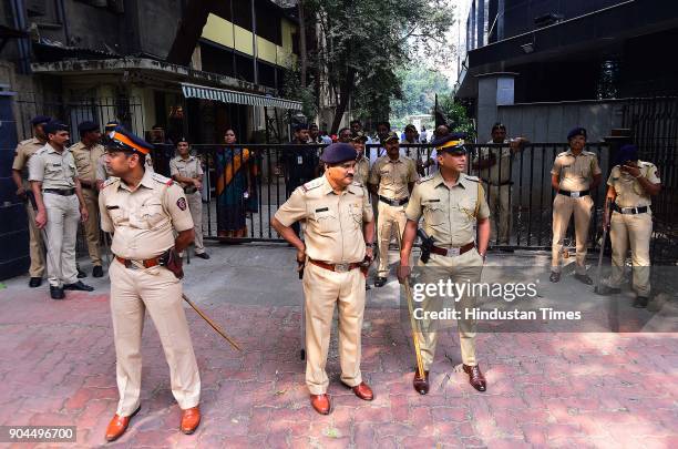 Police Security outside the Central Board of Film Certification office as Rajput Karni Sena workers protesting in connection with the release of film...