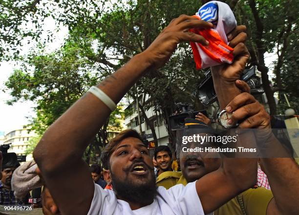 Rajput Karni Sena workers protesting outside the Central Board of Film Certification office in connection with the release of film Padmavat at Peddar...