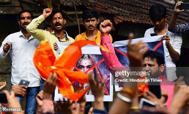 Rajput Karni Sena workers protesting outside the Central Board of Film Certification office in connection with the release of film Padmavat at Peddar...