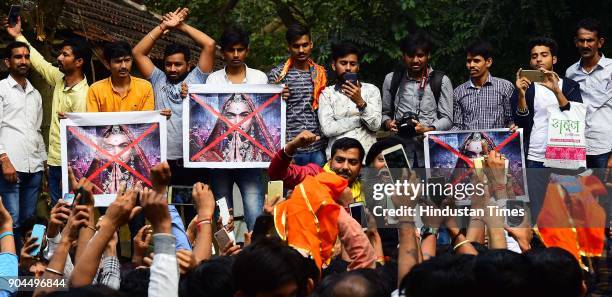 Rajput Karni Sena workers protesting outside the Central Board of Film Certification office in connection with the release of film Padmavat at Peddar...