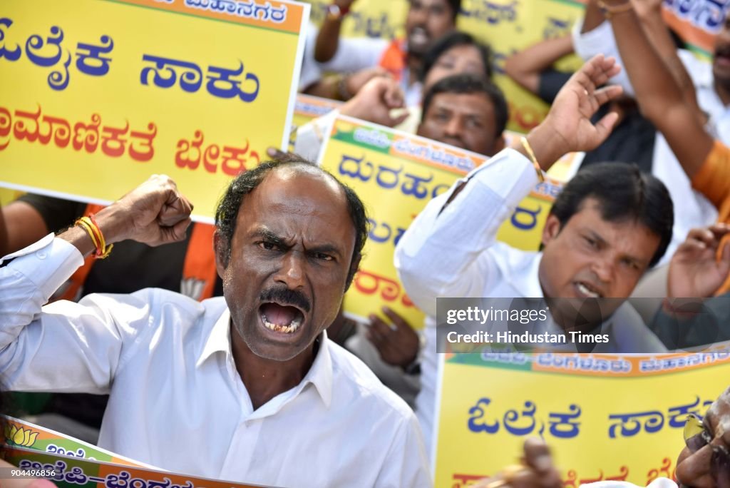 BJP Activists Protesting Against Karnataka Chief Minister Siddaramaiah