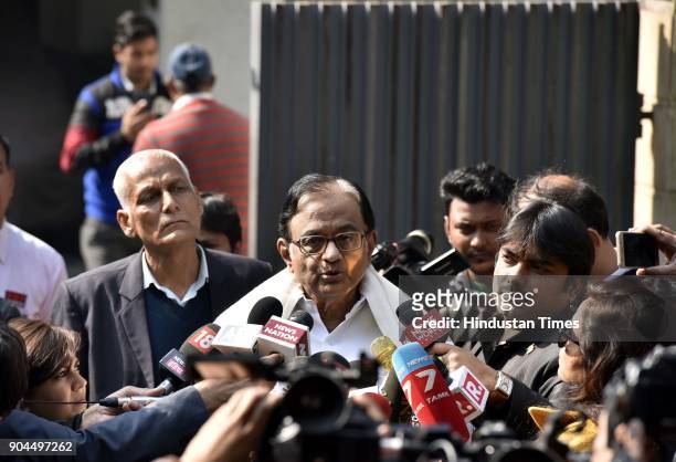 Former finance Minister P. Chidambaram interacts with media person after Enforcement Directorate conducted a raid, at his residence, on January 13,...