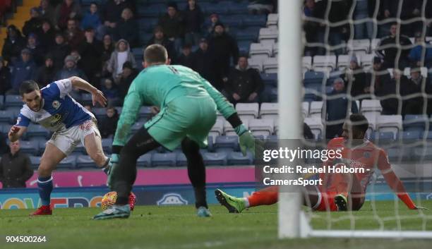 Blackburn Rovers' Craig Conway has a shot at goal during the Sky Bet League One match between Blackburn Rovers and Shrewsbury Town at Ewood Park on...