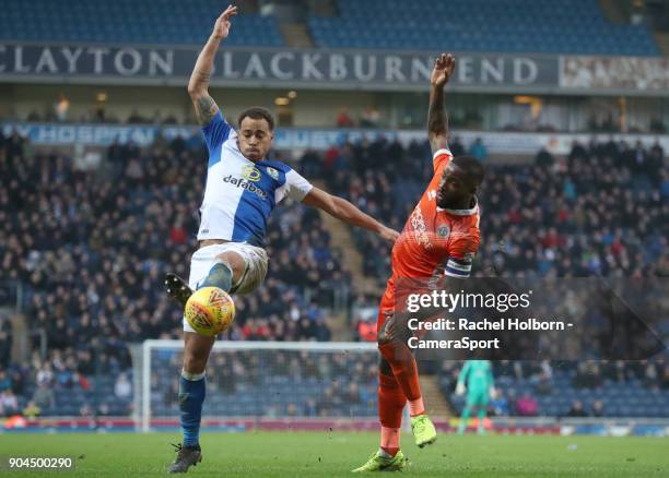 Blackburn Rovers' Elliott Bennett and Shrewsbury Town's Abu Ogogo during the Sky Bet League One match between Blackburn Rovers and Shrewsbury Town at...