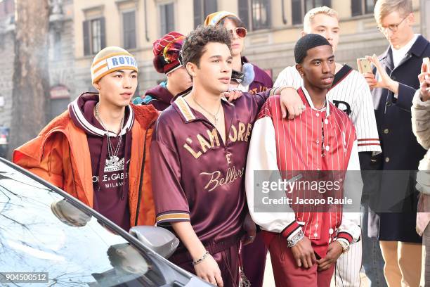 Rafferty Law, Christian Combs and Austin Mahone are seen on the set of the Dolce&Gabbana Advertising Campaign during Milan Men's Fashion Week...