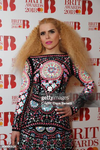 Images from this event are only to be used in relation to this event. Paloma Faith attends the BRIT Awards 2018 nominations at ITV Studios on January...