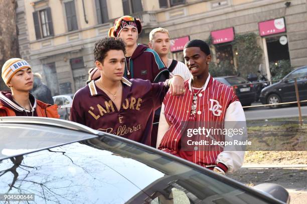 Rafferty Law, Christian Combs and Austin Mahone are seen on the set of the Dolce&Gabbana Advertising Campaign during Milan Men's Fashion Week...