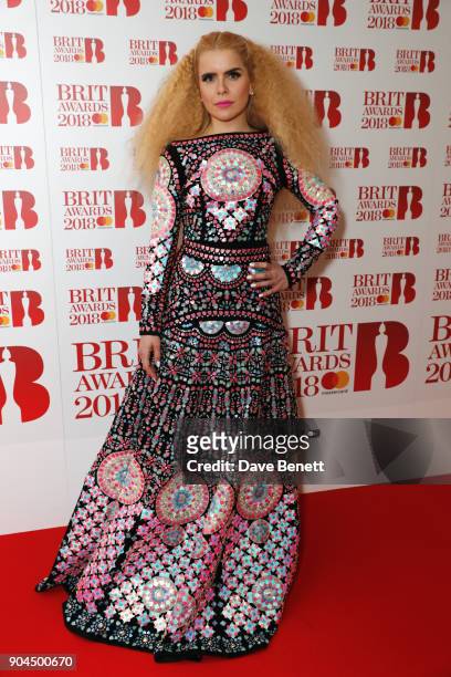 Images from this event are only to be used in relation to this event. Paloma Faith attends the BRIT Awards 2018 nominations at ITV Studios on January...