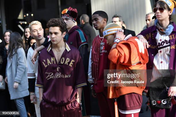 Rafferty Law, Christian Combs and Austin Mahone are seen on the set of the Dolce&Gabbana Advertising Campaign during Milan Men's Fashion Week...