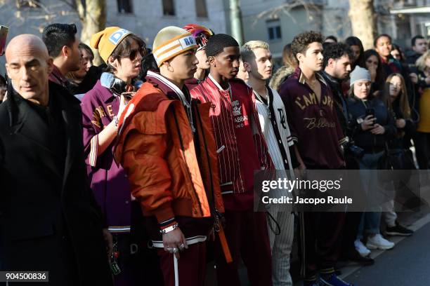 Rafferty Law, Christian Combs and Austin Mahone are seen on the set of the Dolce&Gabbana Advertising Campaign during Milan Men's Fashion Week...