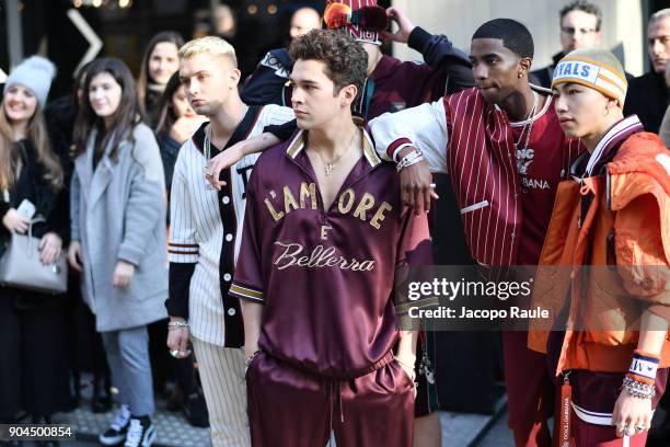 Rafferty Law, Christian Combs and Austin Mahone are seen on the set of the Dolce&Gabbana Advertising Campaign during Milan Men's Fashion Week...