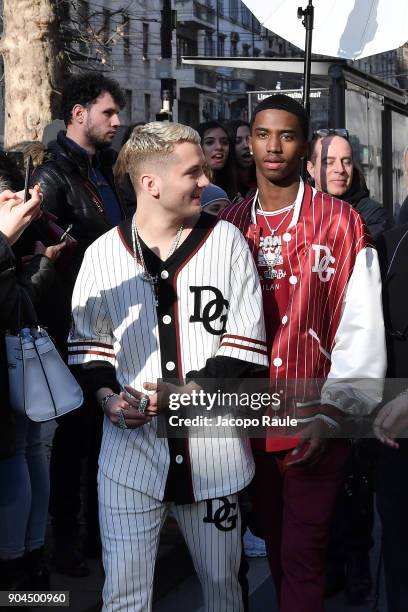 Rafferty Law and Christian Combs are seen on the set of the Dolce&Gabbana Advertising Campaign during Milan Men's Fashion Week Fall/Winter 2018/19 on...