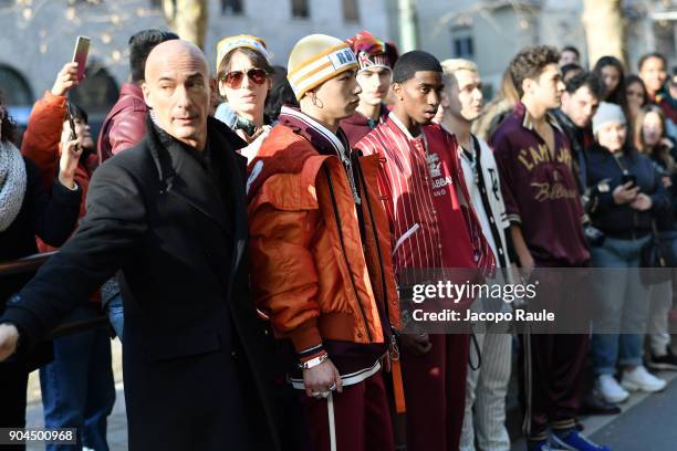 Rafferty Law, Christian Combs and Austin Mahone are seen on the set of the Dolce&Gabbana Advertising Campaign during Milan Men's Fashion Week...