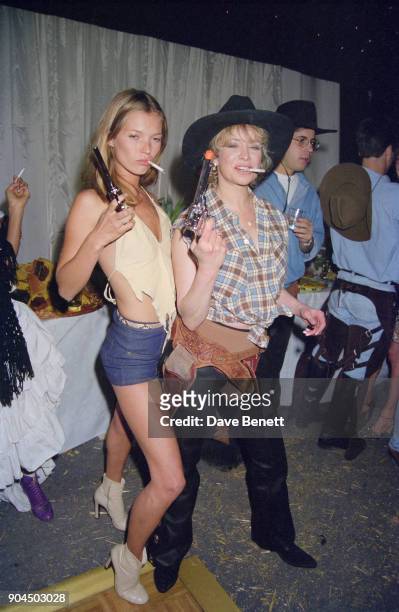 Supermodel Kate Moss and Jo Wood attending Ronnie Wood's 50th Cowboy themed birthday party, Kingston Upon Thames, UK, 31st May 1997.