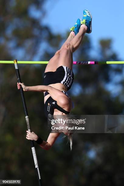 Aino Siitonen of Finland competes in the women's pole vault during the Jandakot Airport Perth Track Classic at WA Athletics Stadium on January 13,...