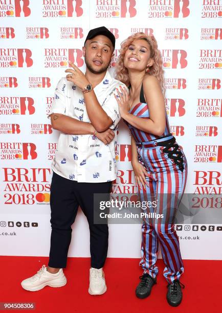 Images from this event are only to be used in relation to this event. Jax Jones and Raye attend The BRIT Awards 2018 nominations photocall held at...