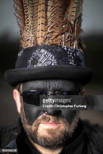 Simon Wooders of the Witchmen Morris, poses during the annual Whittlesea Straw Bear Festival parade on January 13, 2018 in Whittlesey, United...