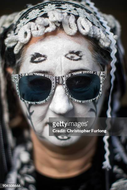 Pig Dyke Molly dancer Diane Gordon poses during the annual Whittlesea Straw Bear Festival parade on January 13, 2018 in Whittlesey, United Kingdom....