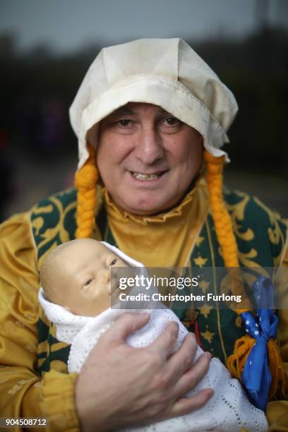 Andy Daniels, of The Mid Winter Mummers, poses during the annual Whittlesea Straw Bear Festival parade on January 13, 2018 in Whittlesey, United...