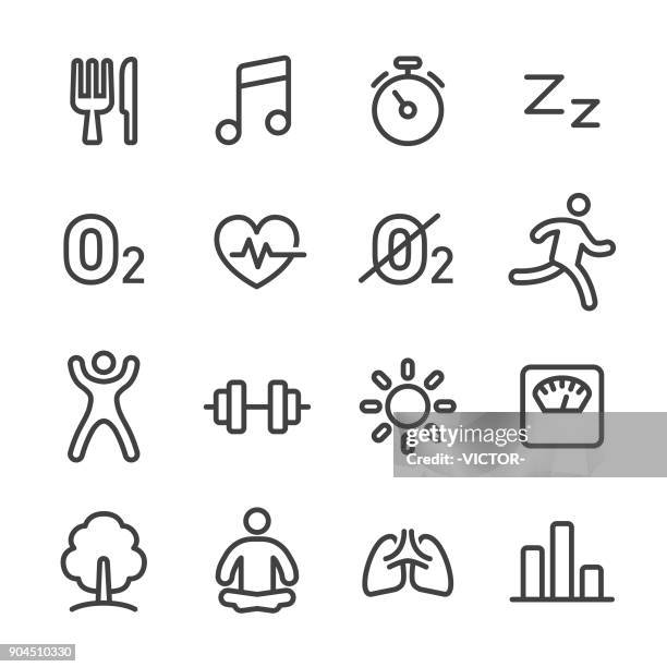 fitness, gesunde lebensweise icons set - line serie - anaerobic stock-grafiken, -clipart, -cartoons und -symbole