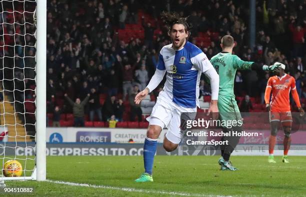 Blackburn Rovers' Danny Graham celebrates scoring his side's second goal during the Sky Bet League One match between Blackburn Rovers and Shrewsbury...