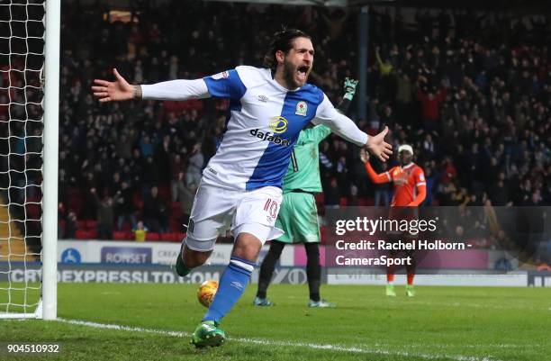 Blackburn Rovers' Danny Graham celebrates scoring his side's second goal during the Sky Bet League One match between Blackburn Rovers and Shrewsbury...