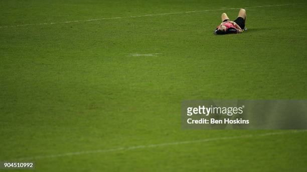 Igor Galinovsky of Krasny Yar looks dejected during the European Rugby Challenge Cup between London Irish and Krasny Yar on January 13, 2018 in...