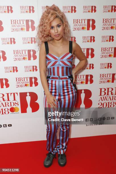 Images from this event are only to be used in relation to this event. Raye attends the BRIT Awards 2018 nominations at ITV Studios on January 13,...