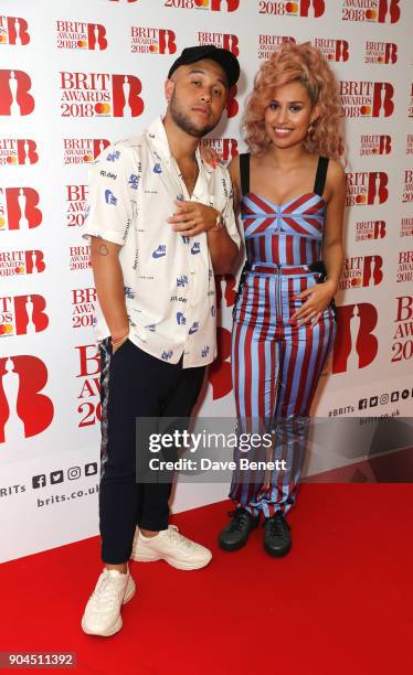 Images from this event are only to be used in relation to this event. Jax Jones and Raye attend the BRIT Awards 2018 nominations at ITV Studios on...