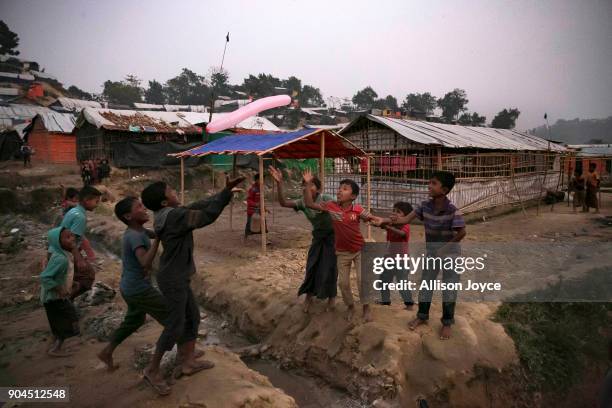 Rohingya refugees are seen in Uchiprang camp on January 13, 2018 in Cox's Bazar, Bangladesh. Over 650,000 Rohingya have crossed the border to...