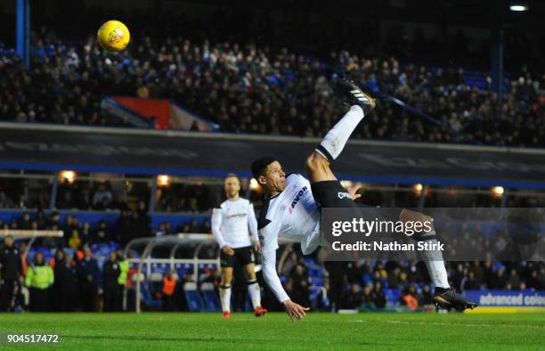 Curtis Davies of Derby County shoots at goal during the Sky Bet Championship match between Birmingham City and Derby County at St Andrews on January...