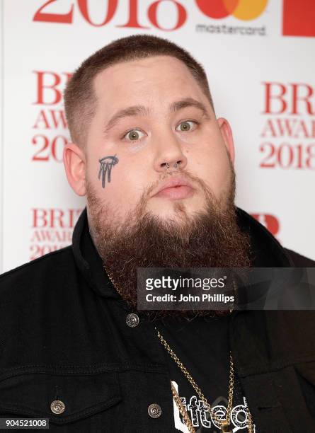 Images from this event are only to be used in relation to this event. Rag'n'Bone Man attends The BRIT Awards 2018 nominations photocall held at ITV...