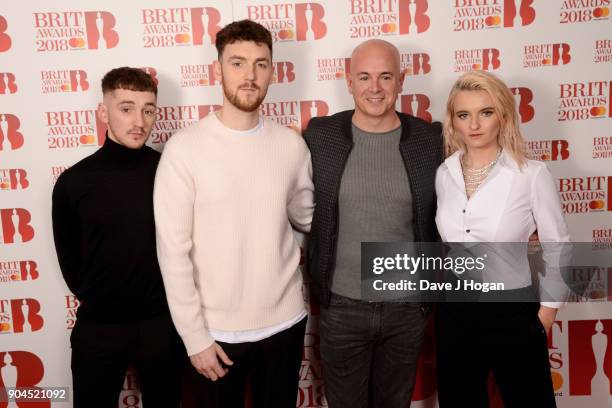 Images from this event are only to be used in relation to this event. Luke Patterson, Jack Patterson of Clean Bandit, producer Steve Mac and Grace...