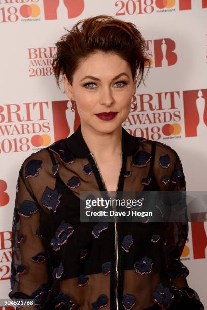 Images from this event are only to be used in relation to this event. Host Emma Willis attends The BRIT Awards 2018 nominations photocall held at ITV...