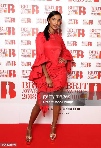 Images from this event are only to be used in relation to this event. Maya Jama attends The BRIT Awards 2018 nominations photocall held at ITV...