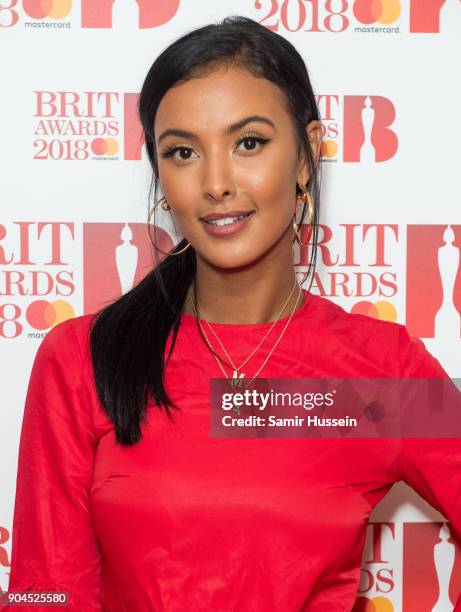 Images from this event are only to be used in relation to this event. Maya Jama attends The BRIT Awards 2018 nominations photocall held at ITV...