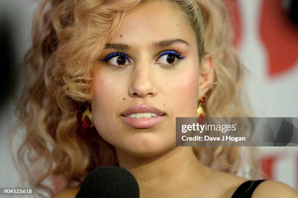 Images from this event are only to be used in relation to this event. Raye attends The BRIT Awards 2018 nominations photocall held at ITV Studios on...