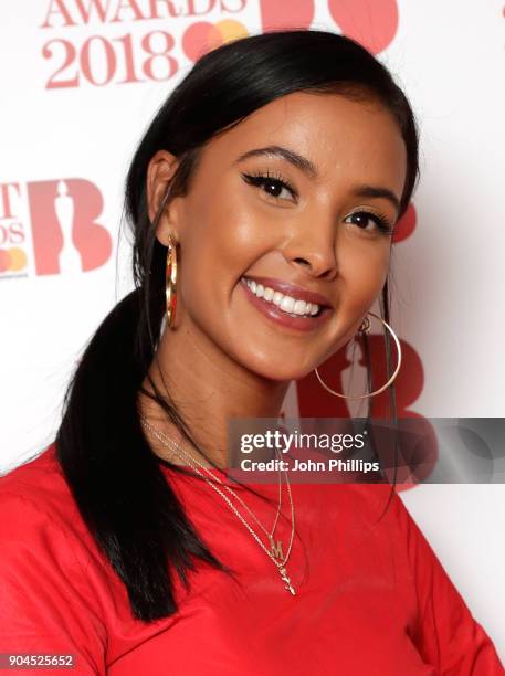 Images from this event are only to be used in relation to this event. Maya Jama attends The BRIT Awards 2018 nominations photocall held at ITV...