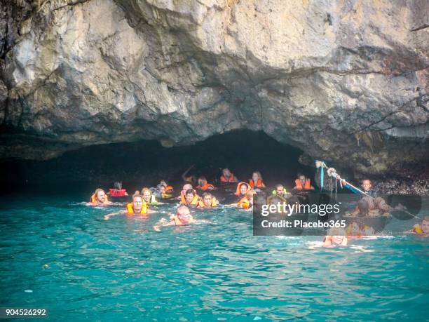 Snorkelers At Emerald Cave Koh Muk Trang Southern Islands Thailand