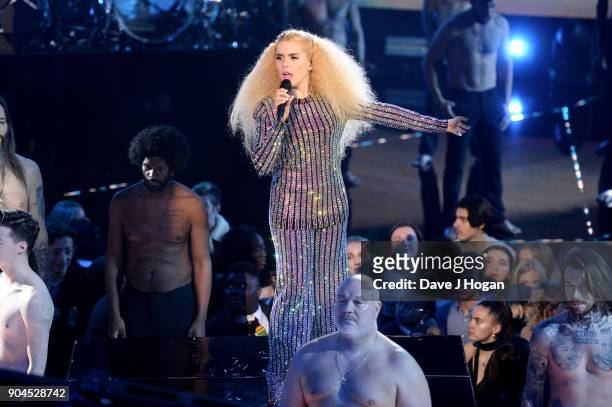 Images from this event are only to be used in relation to this event. Paloma Faith performs at The BRIT Awards 2018 nominations held at ITV Studios...