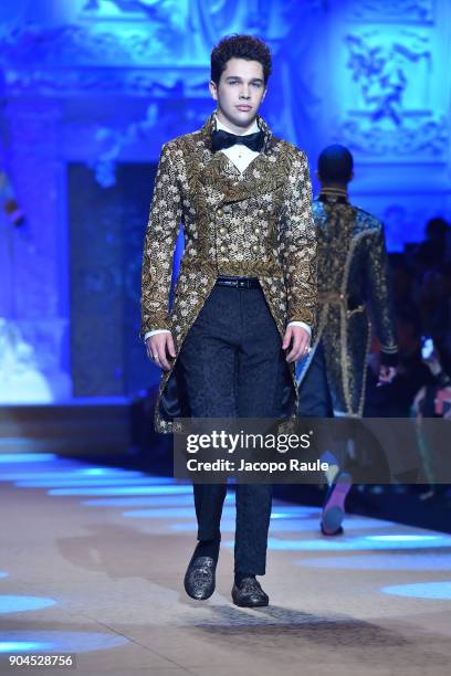 Austin Mahone walks the runway at the Dolce & Gabbana show during Milan Men's Fashion Week Fall/Winter 2018/19 on January 13, 2018 in Milan, Italy.