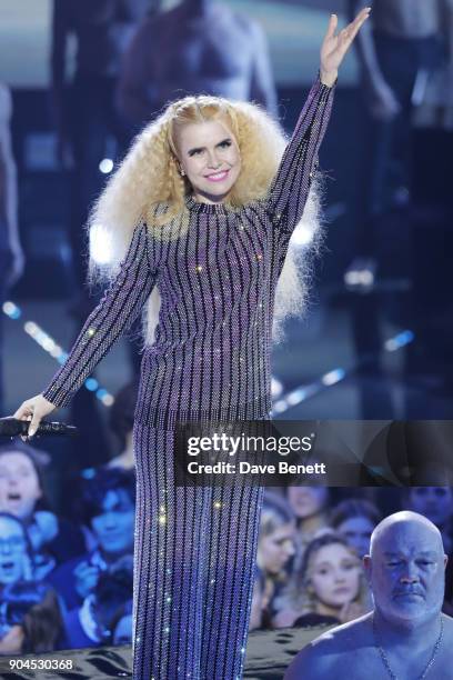 Images from this event are only to be used in relation to this event. Paloma Faith performs at the BRIT Awards 2018 nominations at ITV Studios on...