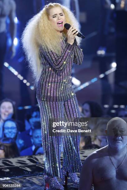 Images from this event are only to be used in relation to this event. Paloma Faith performs at the BRIT Awards 2018 nominations at ITV Studios on...